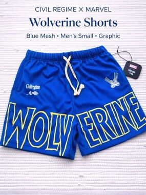 Civil Regime Marvel Wolverine Shorts Blue Mesh Men’s Small Graphic